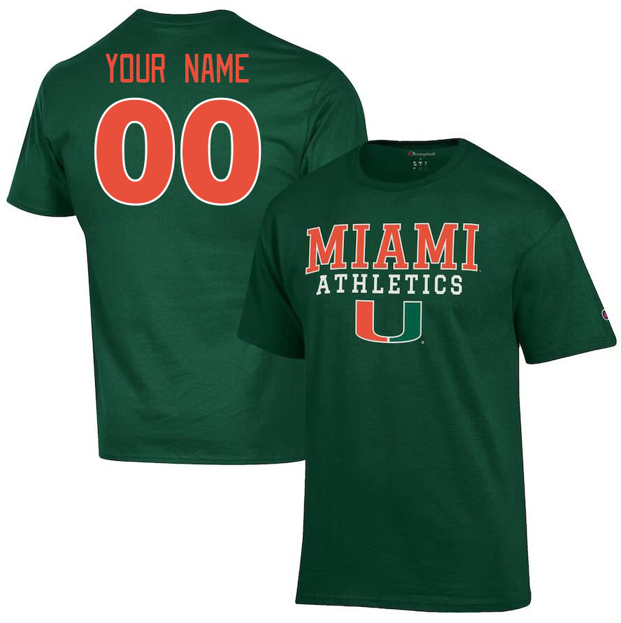 Custom Miami Hurricanes Name And Number College Tshirt-Green